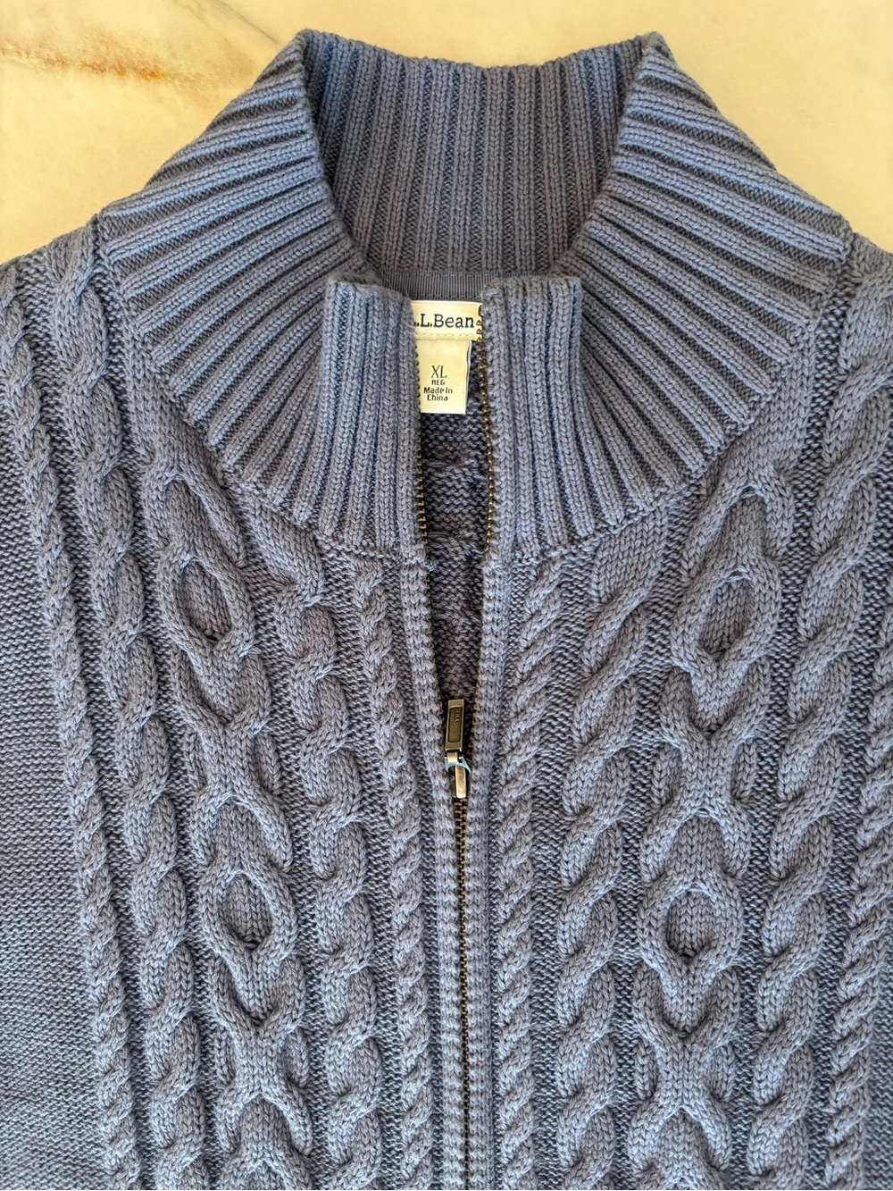 L.L. Bean Dusty Blue Chunky Knit Zip Up Jacket Layering Fall Boho 100% Cotton XL - Picture 4 of 8